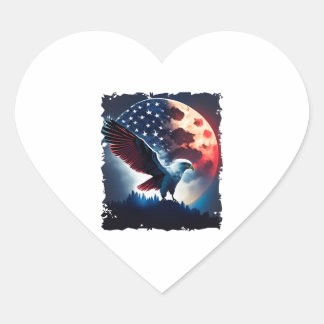 America eagle under Moon with American Flag Heart Sticker