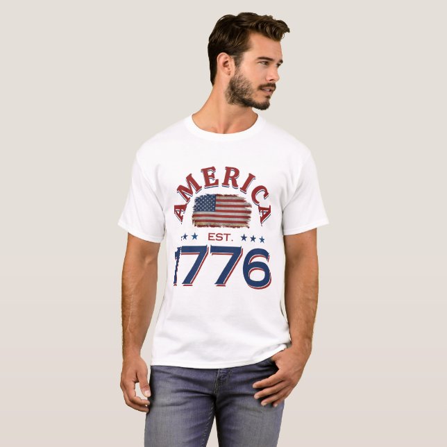 AMERICA EST 1776 AMERICAN FLAG 4TH OF JULY EVENT T-Shirt (Front Full)