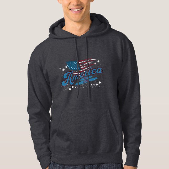 America Est. 1776 – Distressed Flag & Stars  Hoodie (Front)