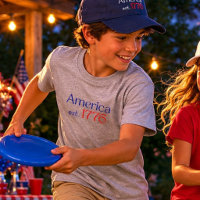 America est 1776 Typography 4th July Grey Kids