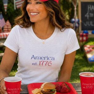 America est 1776 Typography July 4th White T-Shirt