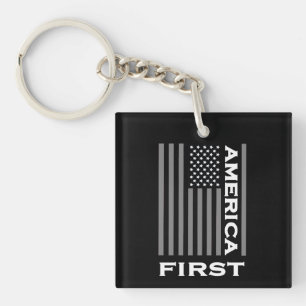 America First American Flag Love the USA Trump     Key Ring