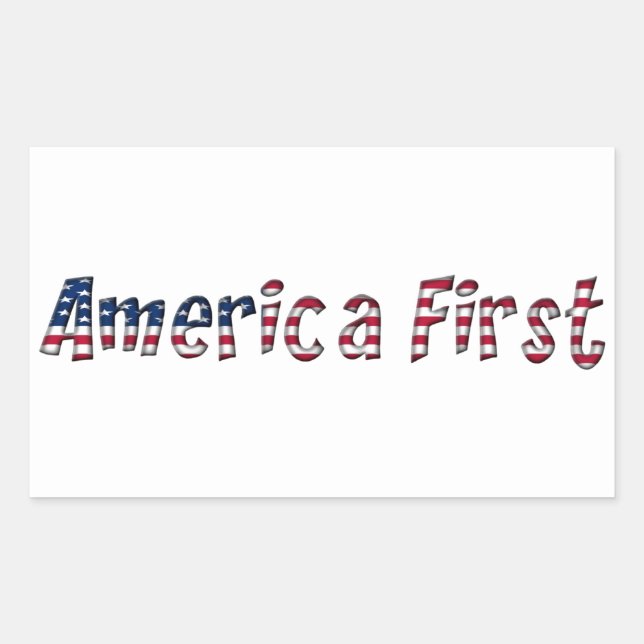 America First American Flag Typography Patriotic Rectangular Sticker (Front)