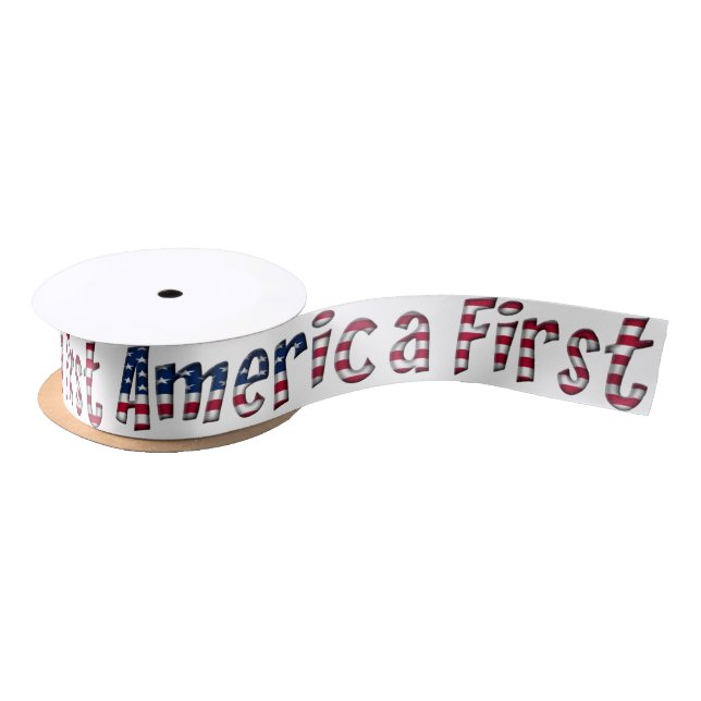 America First American Flag Typography Patriotic Satin Ribbon (Spool)