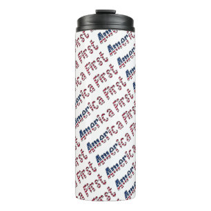 America First American Flag Typography Patriotic Thermal Tumbler