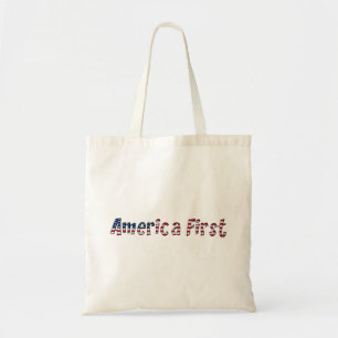 America First American Flag Typography Patriotic Tote Bag