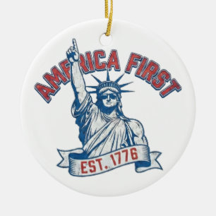 AMERICA FIRST - Est. 1776 Ceramic Tree Decoration