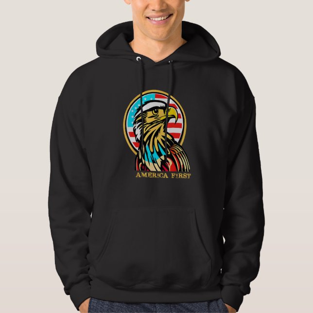 America First Patriotic Eagle Illustration 4th of  Hoodie (Front)