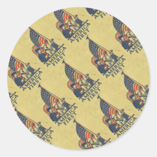 America First Patriotic USA American Flag Vintage Classic Round Sticker