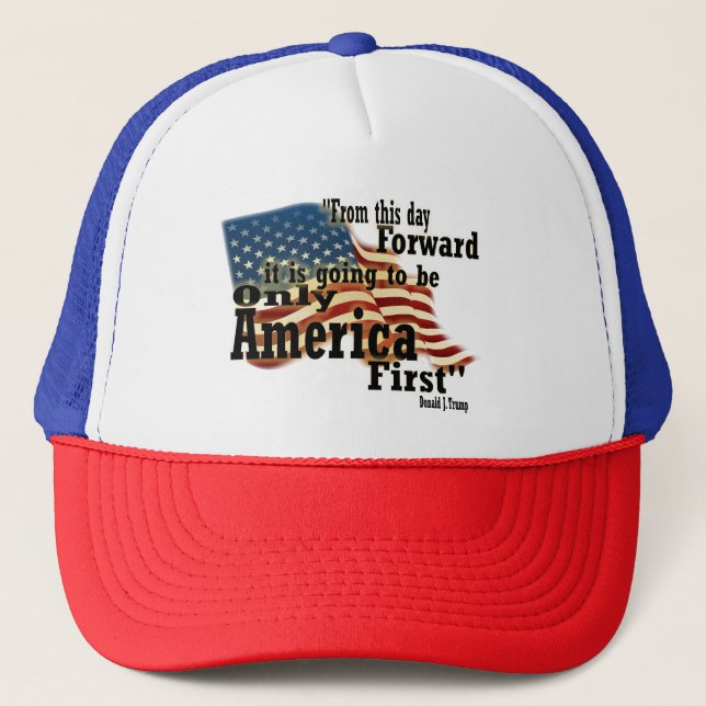 America First Patriotic Vintage Flag Trucker Hat (Front)
