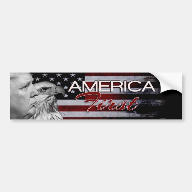 AMERICA FIRST SLOGAN EAGLE ONE BUMPER STICKER (Front)