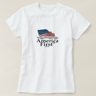 America First Trump Quote Patriotic Flag T-Shirt