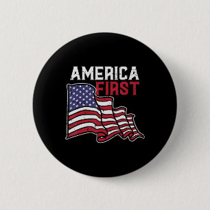 America First US Flag Memorial Day 4th Of July Men 6 Cm Round Badge