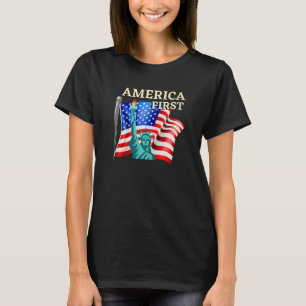 America First Us Flag Statue Of Liberty Usa Americ T-Shirt