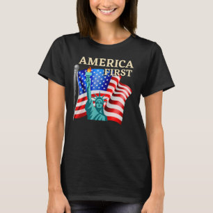 America First Us Flag Statue Of Liberty Usa Americ T-Shirt