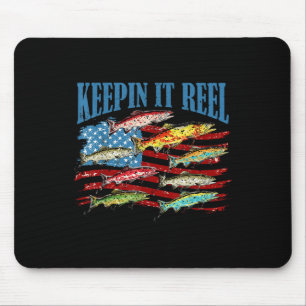 America Fish Flag Keepin It Reel Retro 4th Of July Mouse Mat