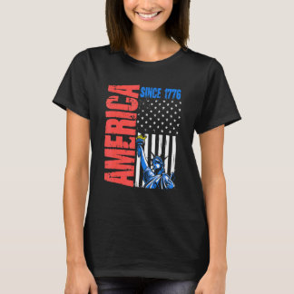 America Flag 1776 Statue Liberty 4th July Independ T-Shirt