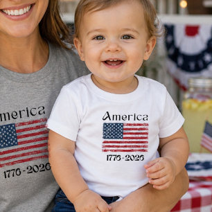 America Flag 1776 to 2026 Kids 250th Anniversary Baby T-Shirt