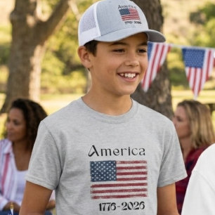 America Flag 1776 to 2026 Kids 250th Anniversary T-Shirt