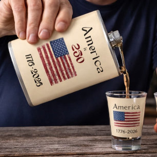 America Flag 1776 to 2026 USA 250th Anniversary Hip Flask