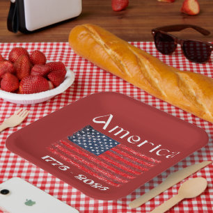 America Flag 1776 to 2026 USA 250th Anniversary Paper Plate