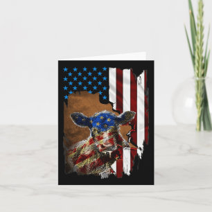 America Flag 4th Of July Beef Cow Face Flag Card