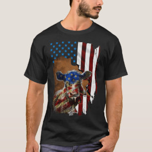 America Flag 4th Of July Beef Cow Face Flag T-Shirt