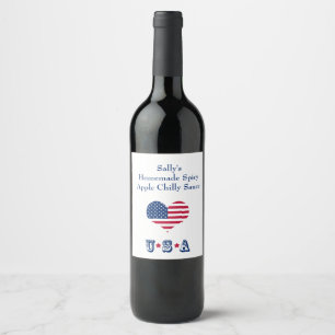 America flag American USA heart Wine Label
