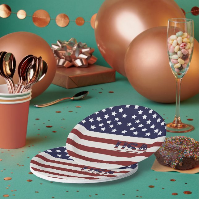  America Flag American USA  Pattern  Paper Plate (Multi)