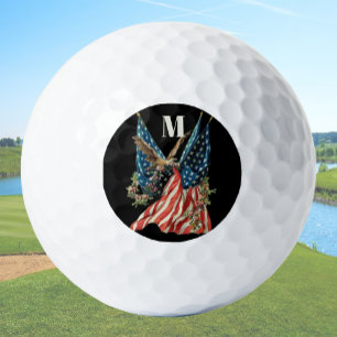 America flag and eagle patriotic custom monogram golf balls