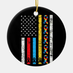 America Flag Autism Parents Autistic Child Ceramic Tree Decoration