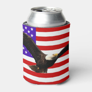 America flag Bald Eagle USA Can Cooler