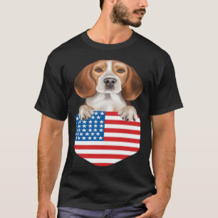 America Flag Beagle Dog In Pocket T-Shirt