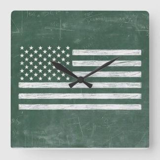 America Flag Chalkboard Art (Drawing No. 1) Square Wall Clock