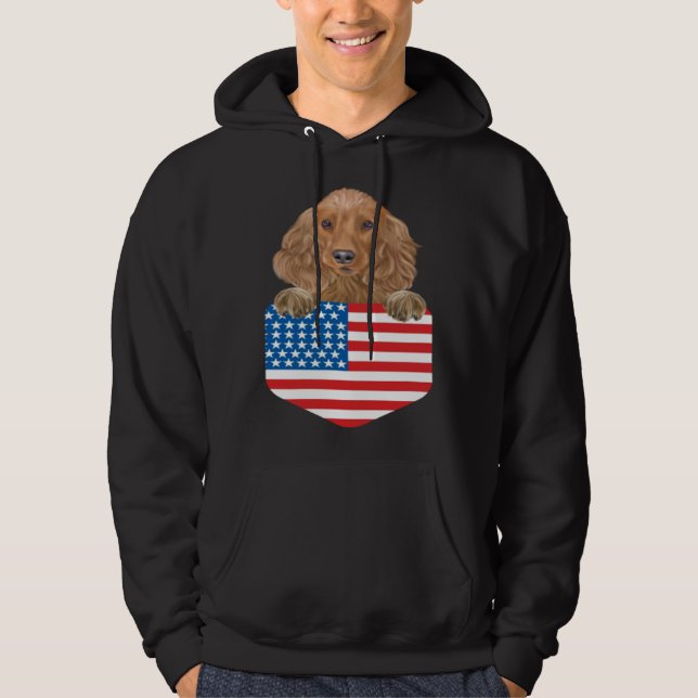 America Flag Cocker Spaniel Dog In Pocket Hoodie (Front)