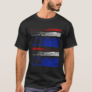 America Flag Colours Double Faded Stripes Urban De T-Shirt