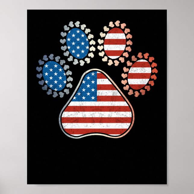 America Flag Dog Patriot 4th of July Paw Print (Front)