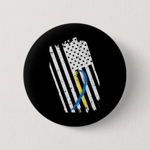 America Flag Down Syndrome Ribbon Awareness Men Wo 6 Cm Round Badge