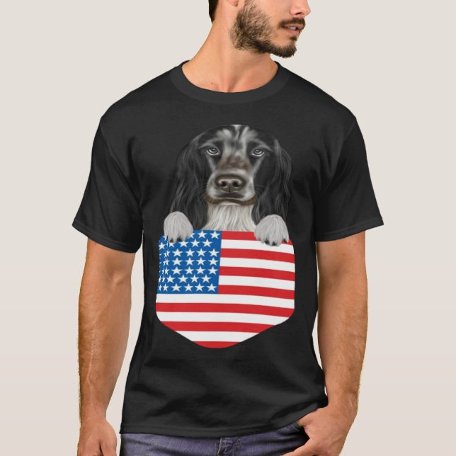 America Flag English Cocker Spaniel Dog In Pocket T-Shirt (Front)