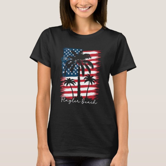 America Flag Flagler Beach Palm Tree Summer Vibe 4 T-Shirt (Front)