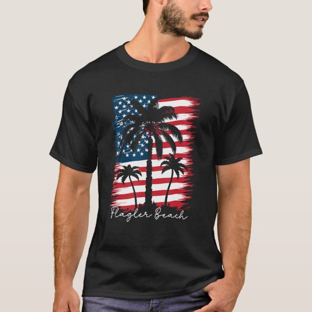 America Flag Flagler Beach Palm Tree Summer Vibe 4 T-Shirt (Front)