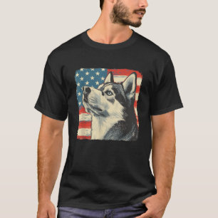 America Flag Fourth of July Siberian Husky Dog Sun T-Shirt