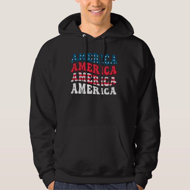 America Flag Graphic Funny 4th of July Independenc Hoodie (Front)
