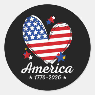 America Flag Heart 1776 2026 4th of July 250th Classic Round Sticker