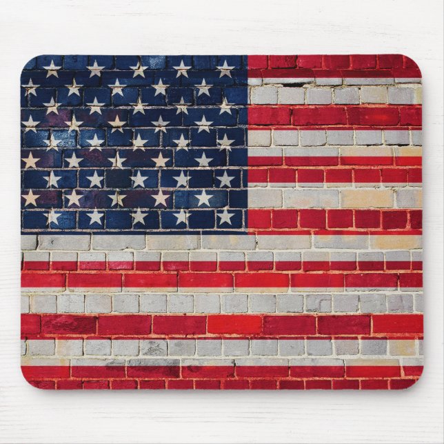 America flag on a brick wall mouse mat (Front)