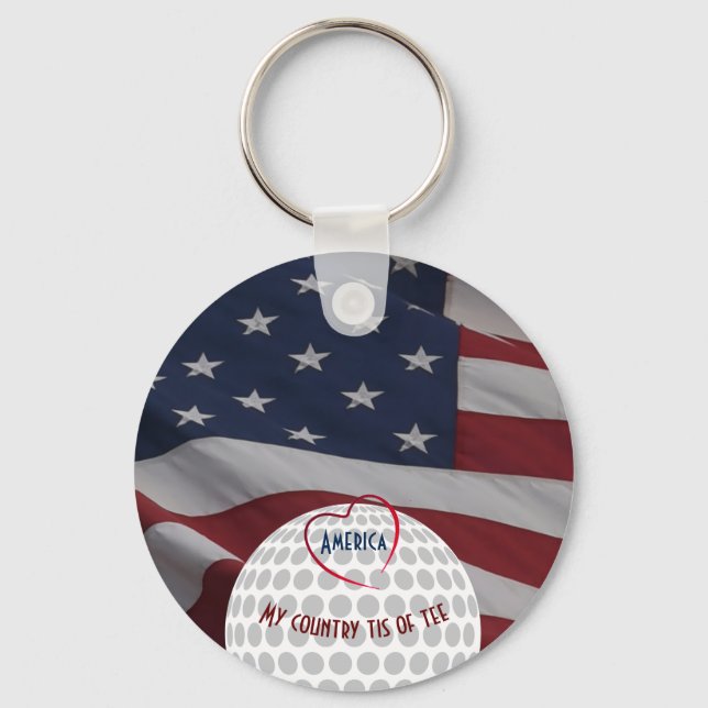 America Flag Patriotic Golfer's Gift Key Ring (Front)