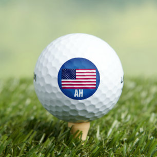 America Flag Patriotic USA Red and Blue Initial Golf Balls