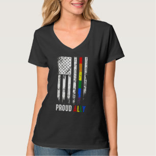 America Flag Rainbow Proud Ally Lgbtq Lgbt Pride M T-Shirt