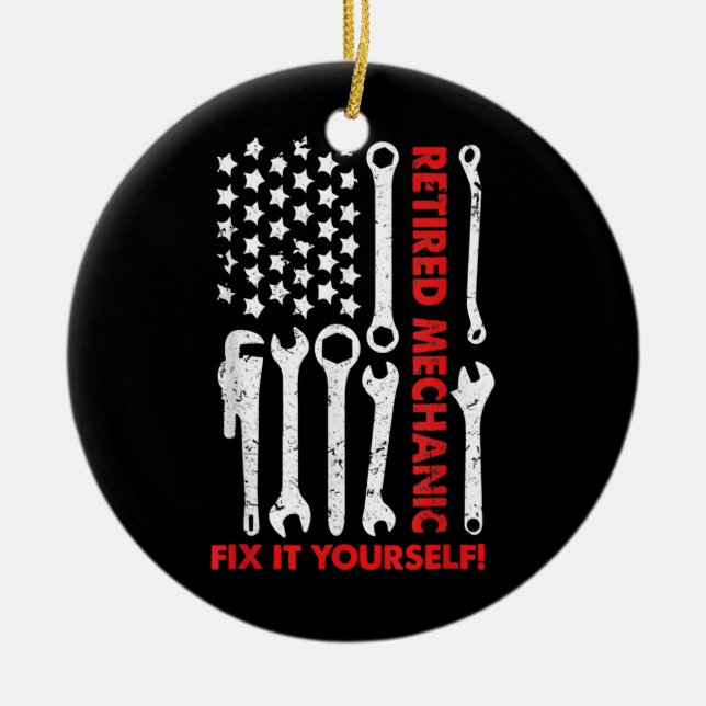 America Flag Retired Mechanic 2021 Retirement Men Ceramic Tree Decoration (Front)