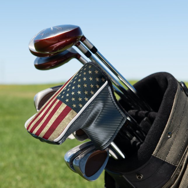 AMERICA FLAG  RUSTIC GOLF HEAD COVER (In Situ)